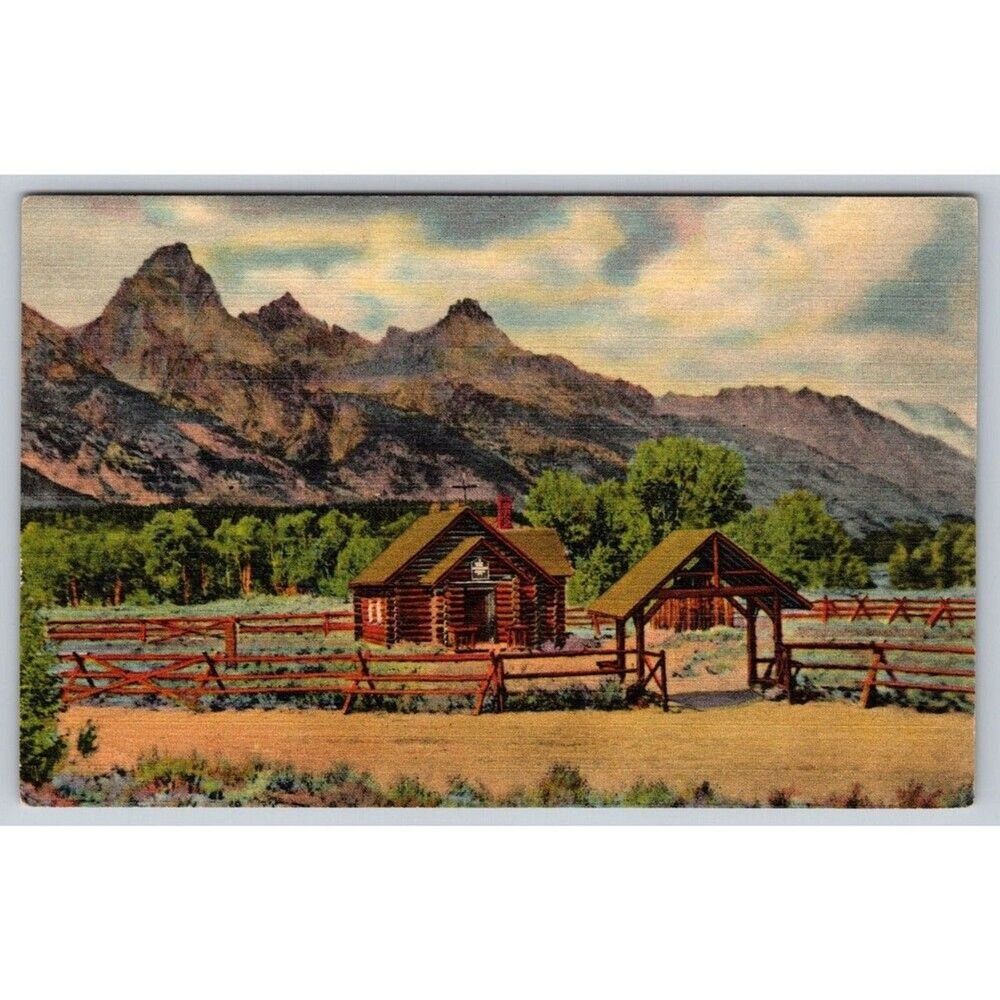 Vintage 1947 Linen Postcard Church of the Transfiguration Grand Tetons WY 1222